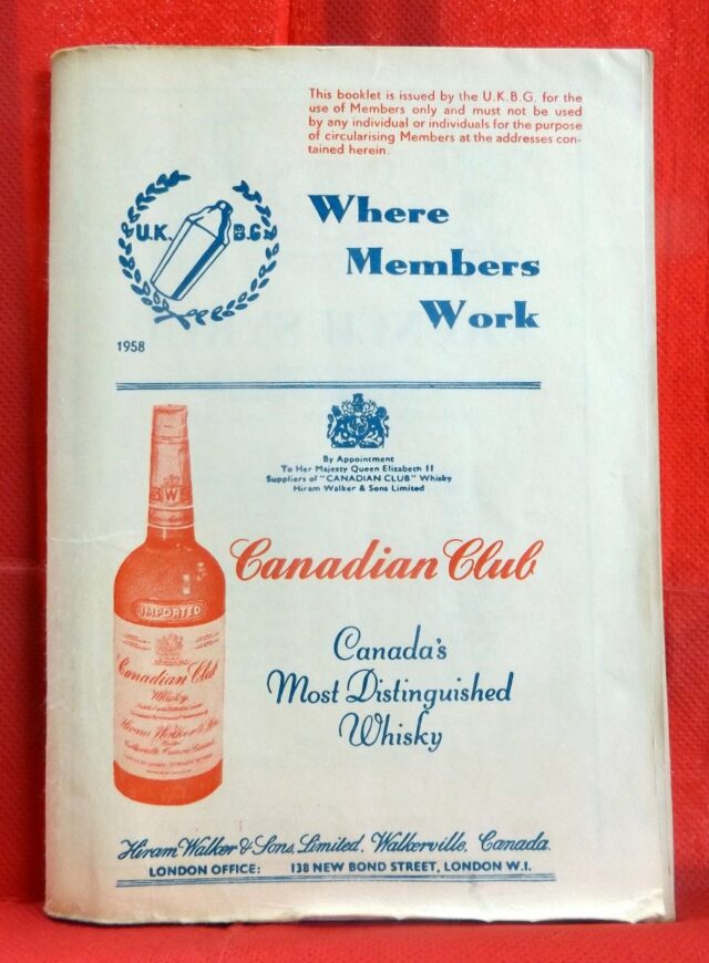 COLLECTIF.  : "Répertoire de la United Kingdom's Bartender's Guild. 1958. Where members work.  "     