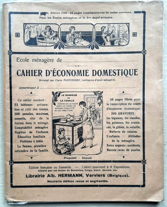 PARFONDRY, Claire (arrangé par). : « Cahier d'économie domestique pour les Ecoles ménagères. »