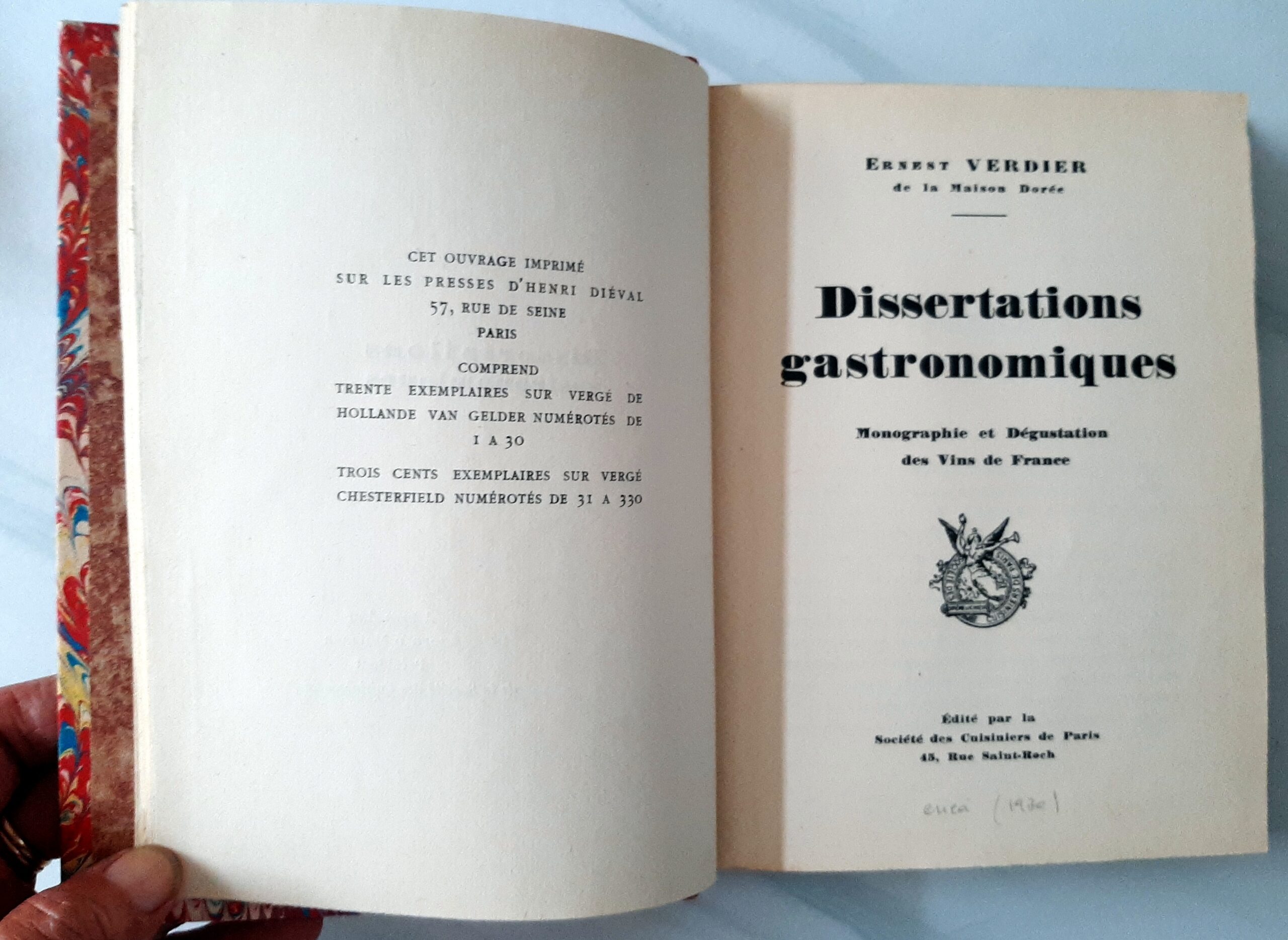VERDIER, Ernest – “Dissertations gastronomiques.suivies de quelques recettes suivi de Monographie abrégée et classification des Grands vins de France.” – Image 3